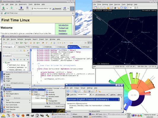 screengrab of Mandriva 2005 with multiple applications