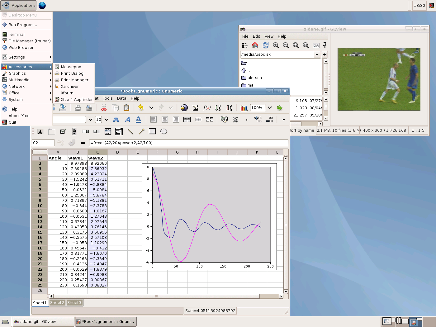 screenshot of Xubuntu live showing Gnumeric
