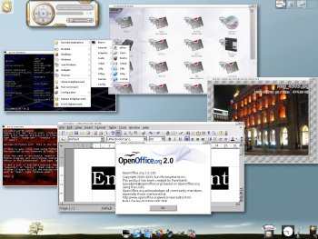 screenshot of Elive with a selection of applications running