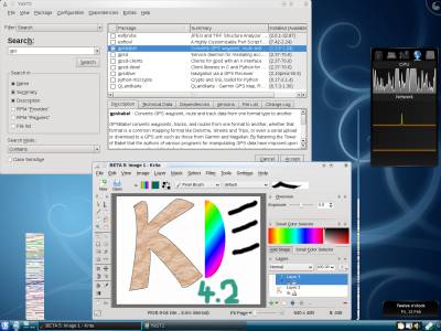 screenshot of KDE 4.2 showing Yast and Krita