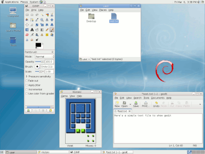 screenshot of Debian lenny showing basic applications