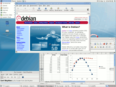 screenshot of Debian lenny showing epiphany and Open Office