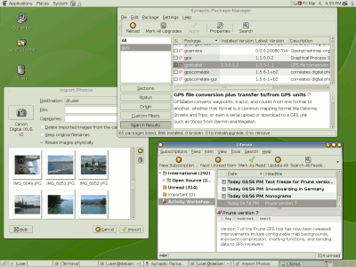 screenshot of Debian Lenny showing Synaptic and other apps
