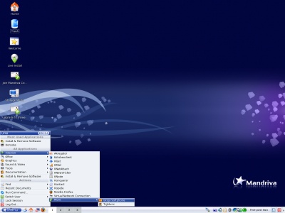 screenshot of Mandriva 2008.1 showing KDE menu