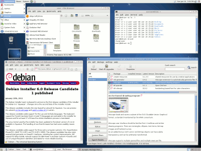 screenshot of Debian Squeeze showing some applications