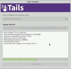 screenshot of Tails installer on Debian