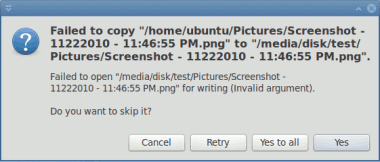 Copy error in Xubuntu