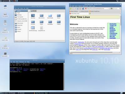 screenshot of Xubuntu 10.10 with a few windows open